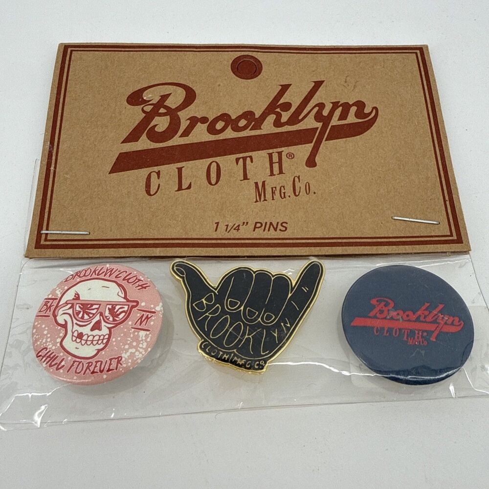 BKNY Brooklyn CLOTH Mfg Co 3 Pc PIN And Buttons Set 1-1/4” CHILL FOREVER